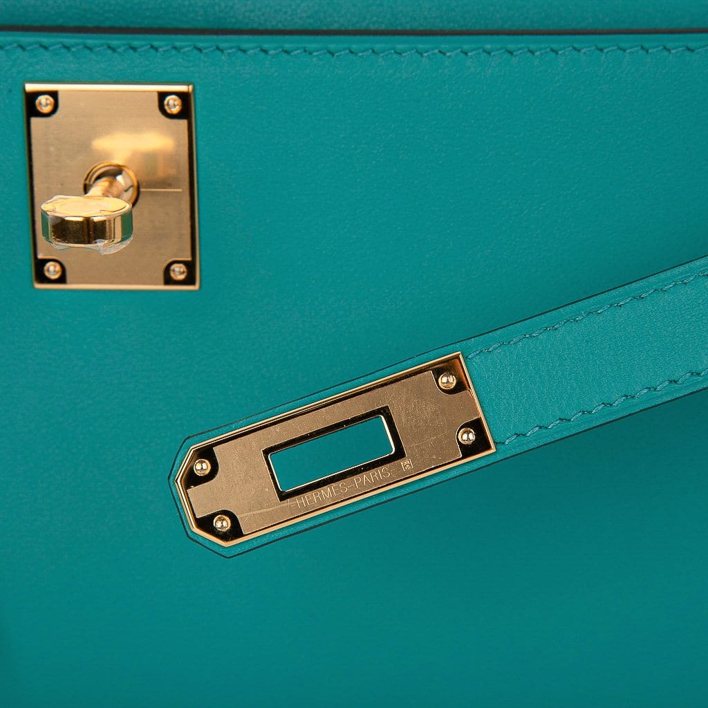 Kelly Cut Vert Verone Clutch Bag Gold Hardware Swift Leather