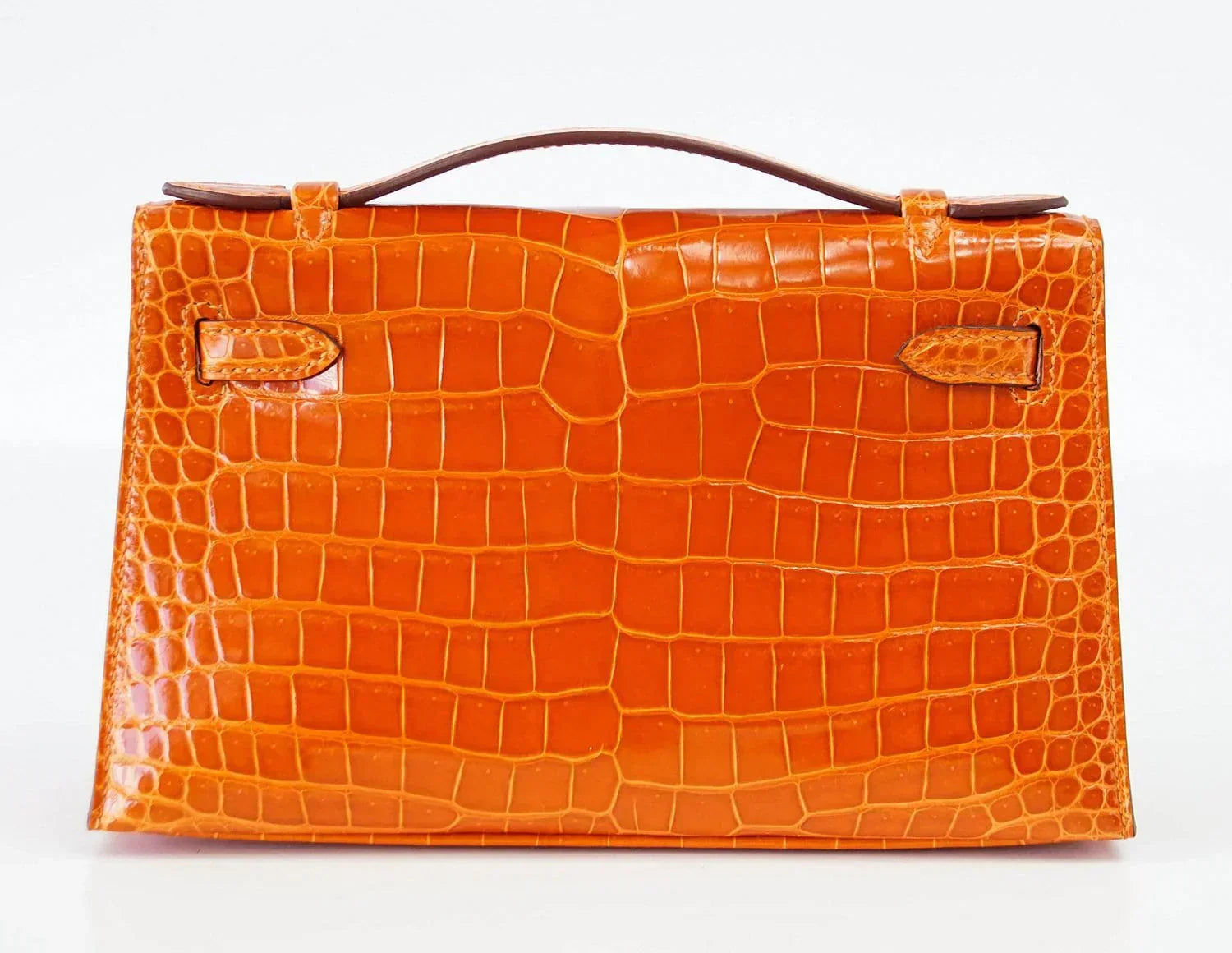 Kelly Pochette Clutch Bag Orange Feu Rare in Porosus Crocodile