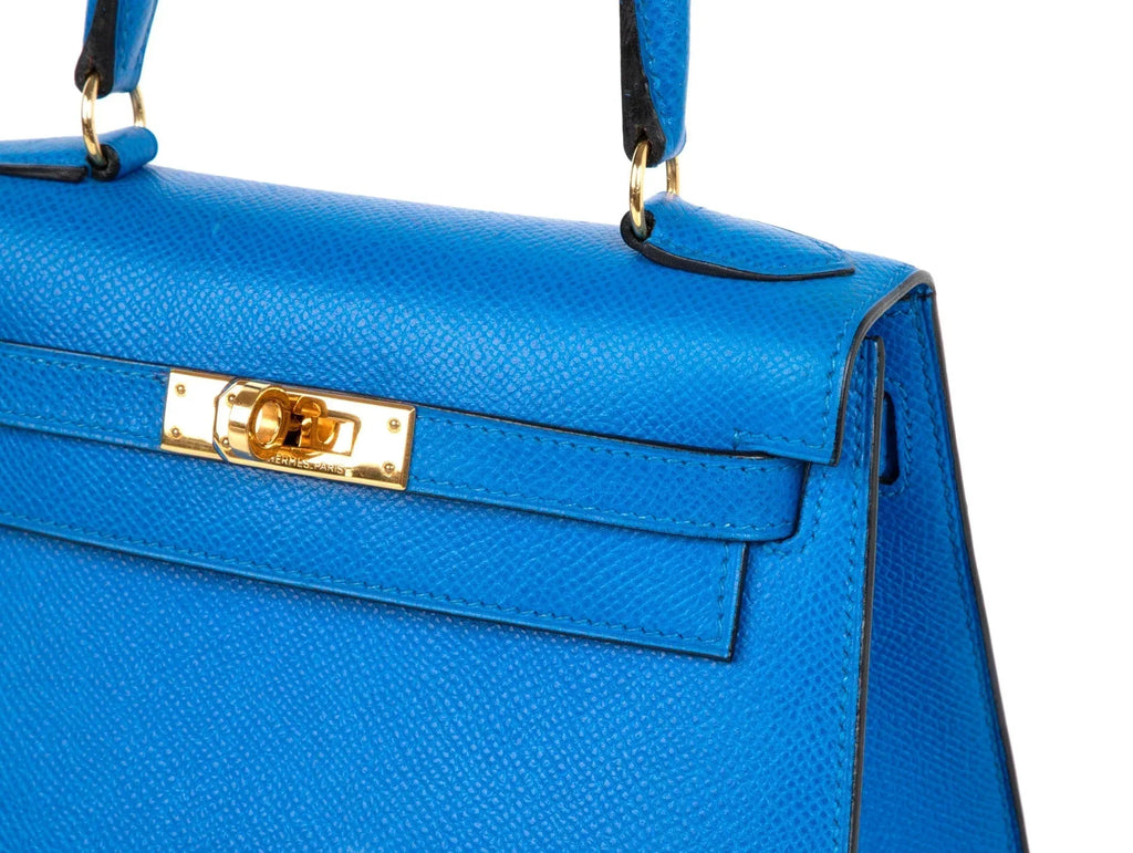 Vintage Kelly 20 Sellier Mini Blue de France Courchevel Gold Hardware