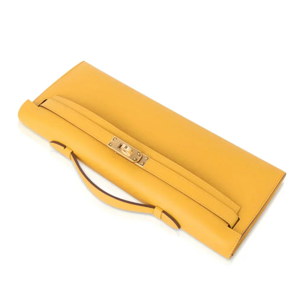 Kelly Cut Bag Jaune Ambre Clutch Swift Gold Hardware New