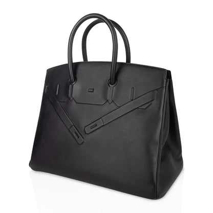 Shadow Birkin 35 Bag Limited Edition Black Swift Leather New