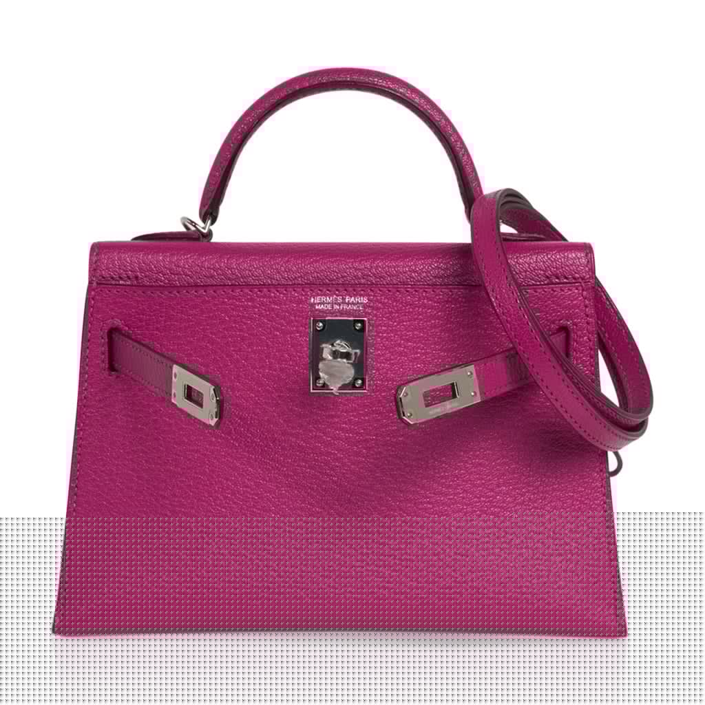 Mini Kelly 20 Bag Sellier Rose Pourpre Chevre Leather with Palladium Hardware