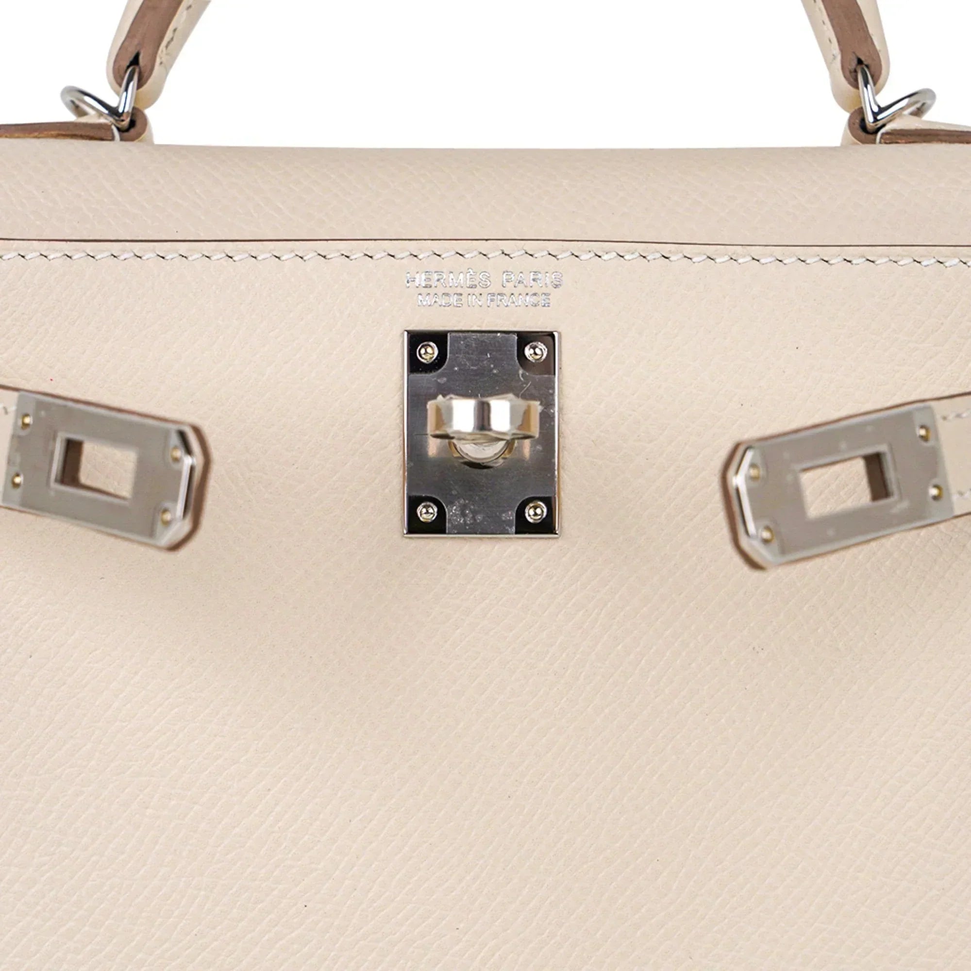 Kelly 20 Mini Sellier Bag Craie Epsom Leather Palladium Hardware New w/Box
