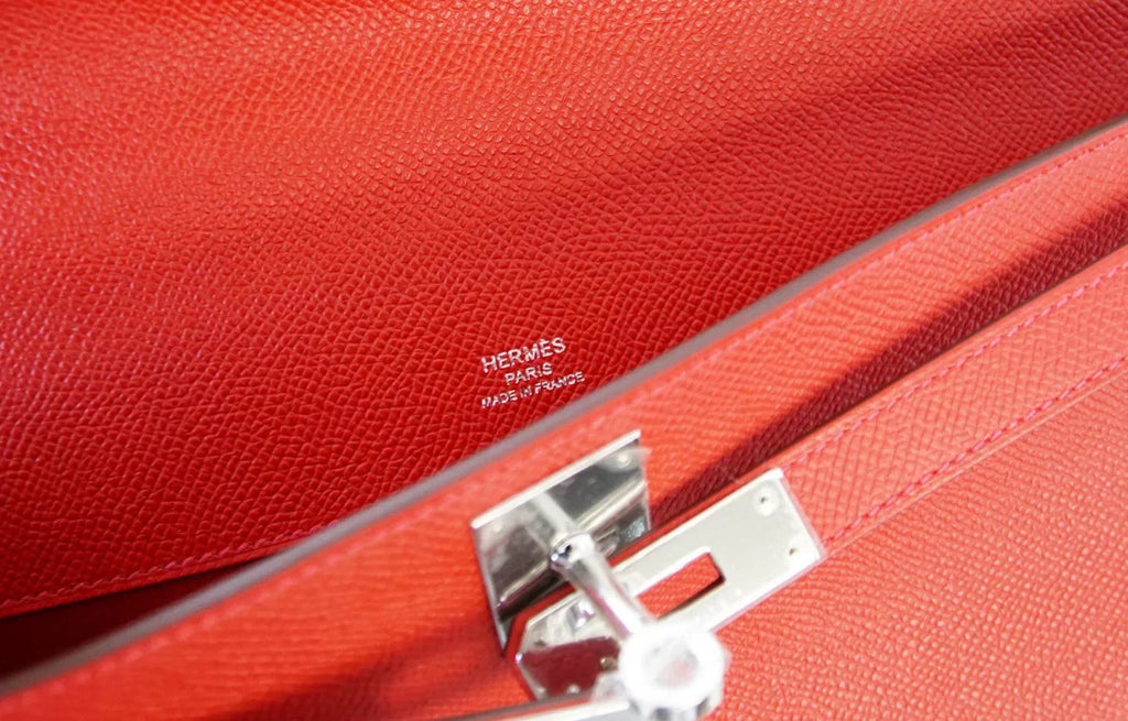 Kelly Cut Bag Clutch Rouge Casaque Epsom Palladium