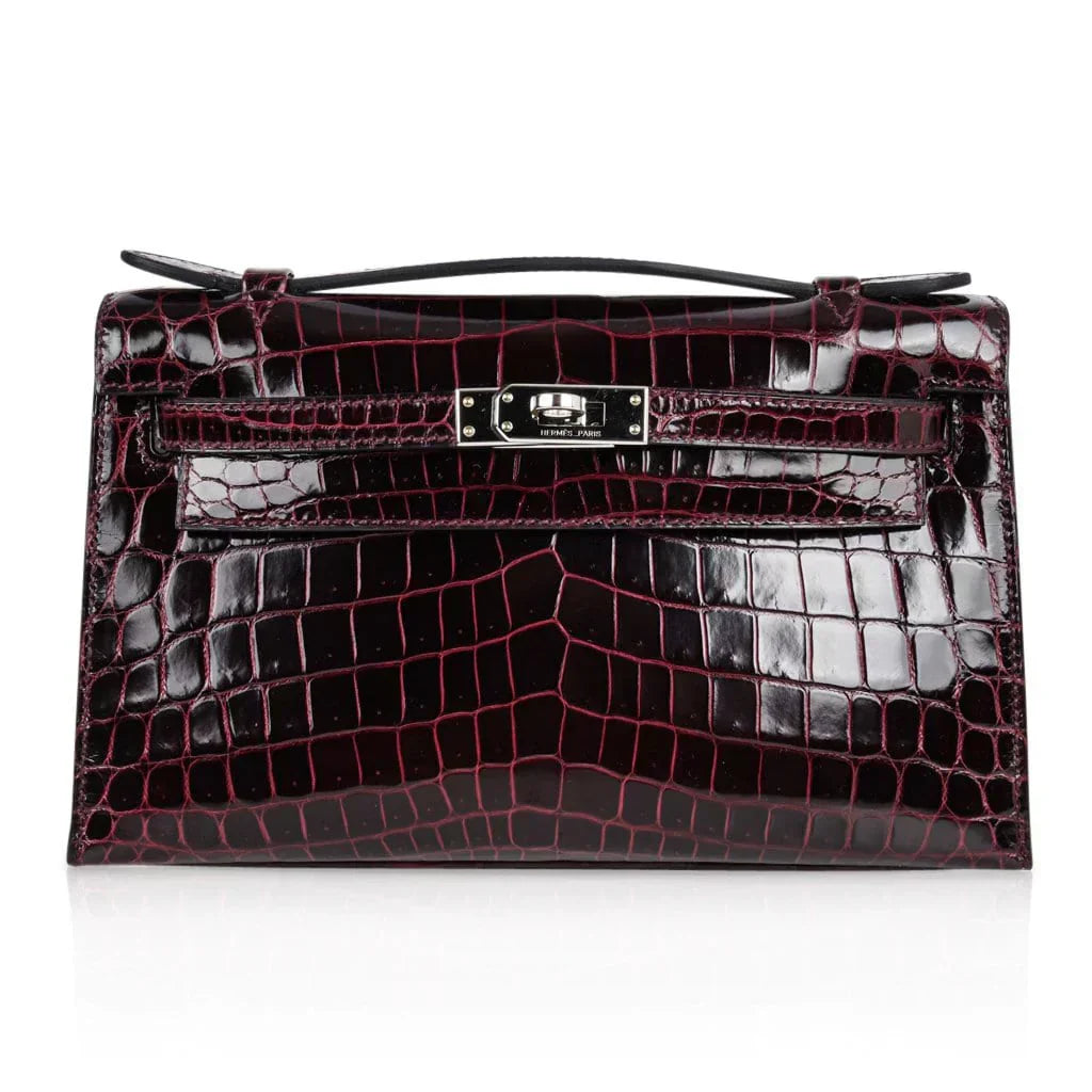 Kelly Pochette Clutch Bag Bordeaux Crocodile Jewel Toned Palladium