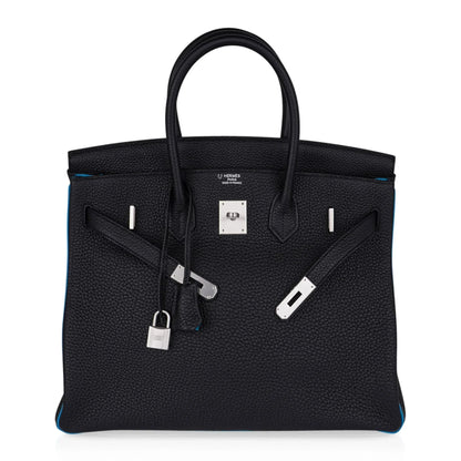 Special Order HSS Birkin 35 Bag Black Turquoise Togo Leather with Brushed Palladium Hardware