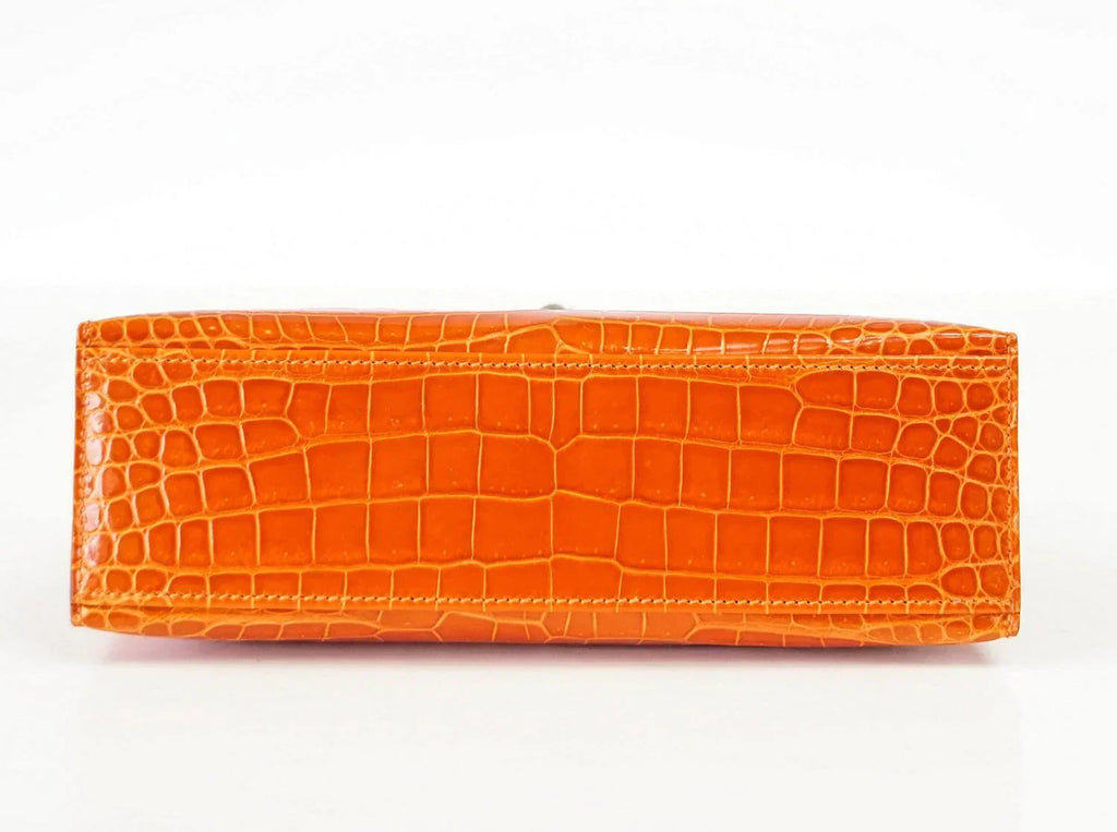 Kelly Pochette Clutch Bag Orange Feu Rare in Porosus Crocodile