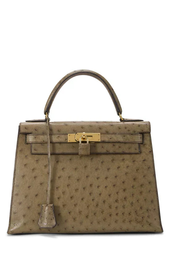 Kelly Sellier Gris Mousse Ostrich Gold Hardware