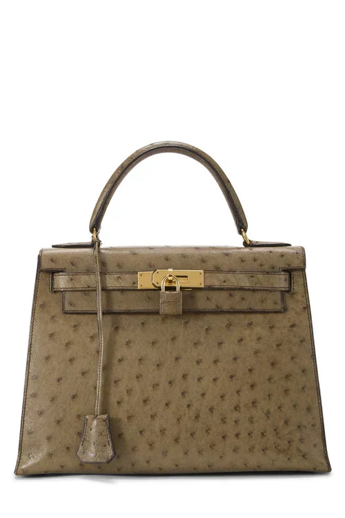 Kelly Sellier Gris Mousse Ostrich Gold Hardware