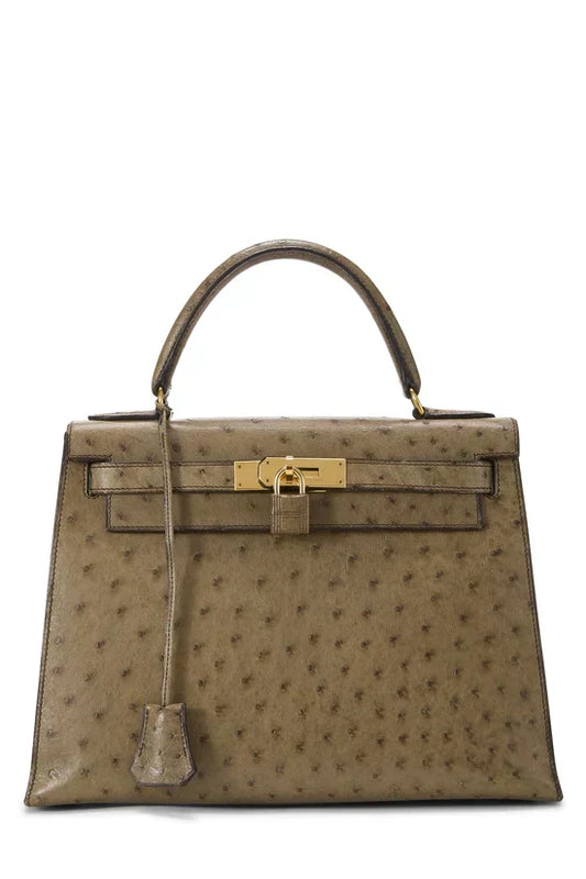 Kelly Sellier Gris Mousse Ostrich Gold Hardware