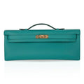 Kelly Cut Vert Verone Clutch Bag Gold Hardware Swift Leather