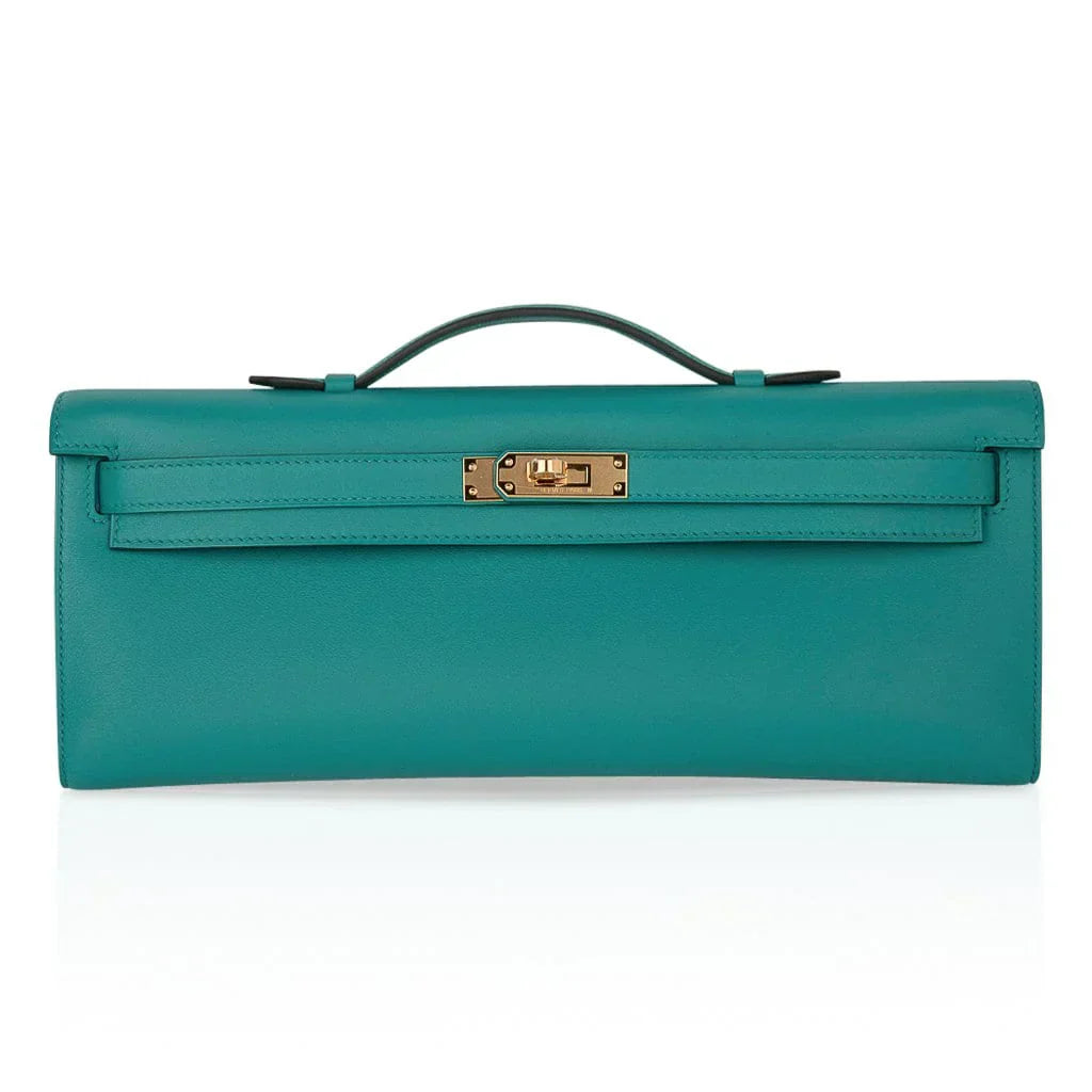 Kelly Cut Vert Verone Clutch Bag Gold Hardware Swift Leather