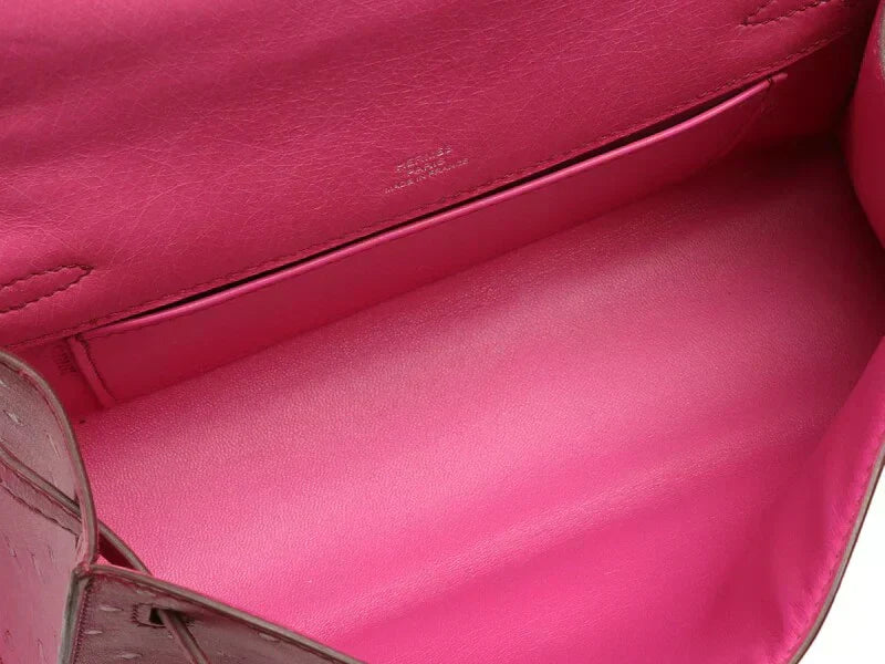 Kelly Pochette Palladium Hardware Fuchsia Ostrich