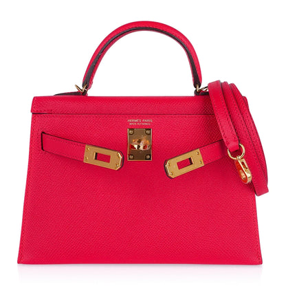 Kelly 20 Mini Sellier Bag Rose Extreme Epsom Gold Hardware New w/Box