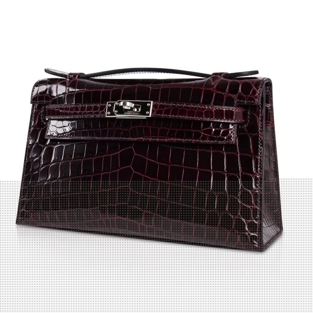 Kelly Pochette Clutch Bag Bordeaux Crocodile Jewel Toned Palladium