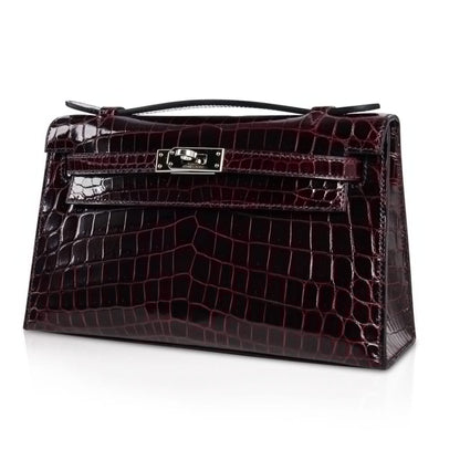 Kelly Pochette Clutch Bag Bordeaux Crocodile Jewel Toned Palladium