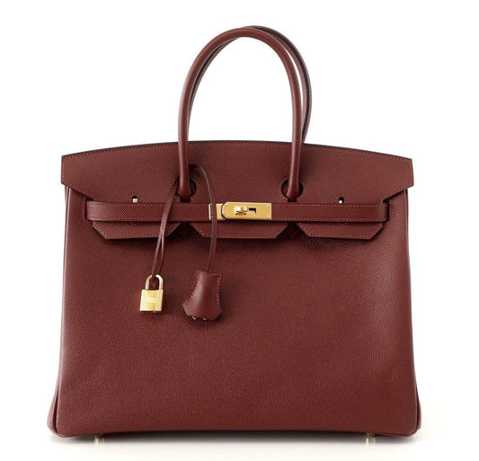 Birkin 35 Bag Red Rouge H Limited Edition Contour Navy Gold