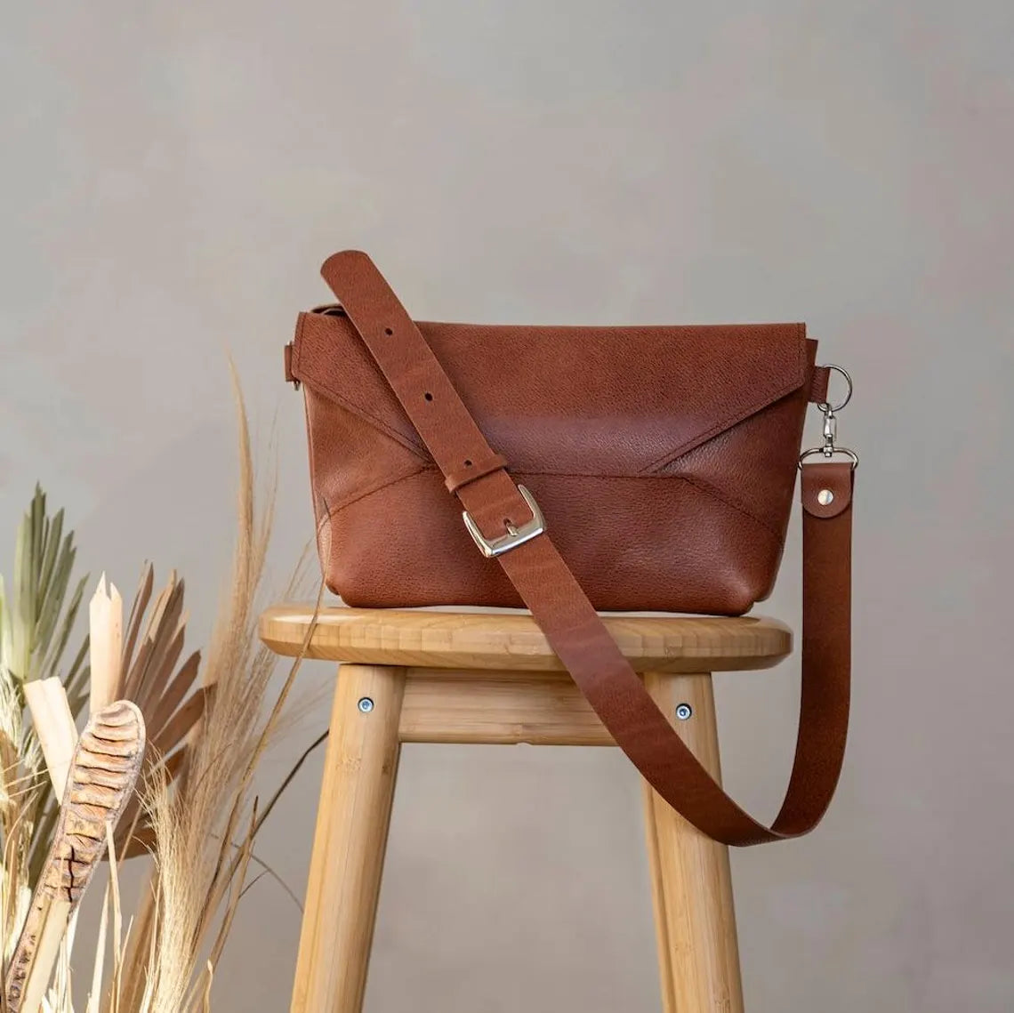 Two-Tone Origami Fold Envelope Shoulder Bag With Textured Grain Surface, Silvery Buckle Strap Hardware And Clean Geometric Front Paneling