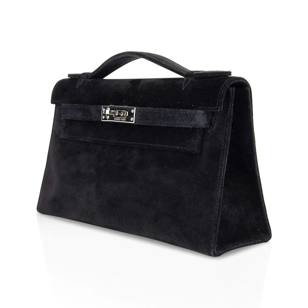Kelly Pochette Black Doblis Suede Palladium