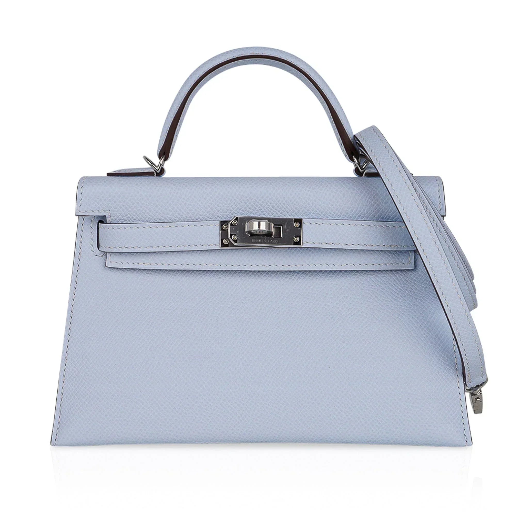 Kelly 20 Mini Sellier Bag Blue Brume Epsom Leather Gold Hardware