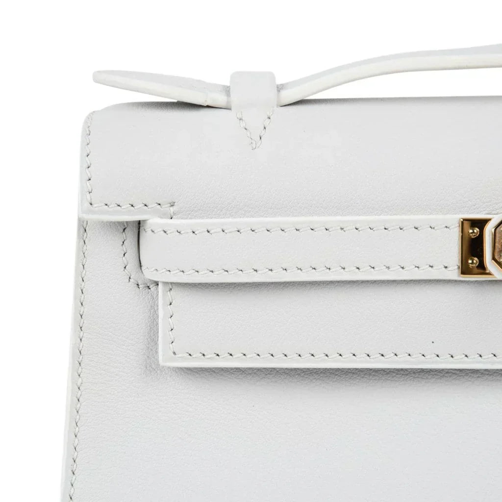 Kelly Pochette Clutch Bag Very Rare White Gold Hardware
