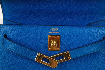 Vintage Kelly 20 Sellier Mini Blue de France Courchevel Gold Hardware