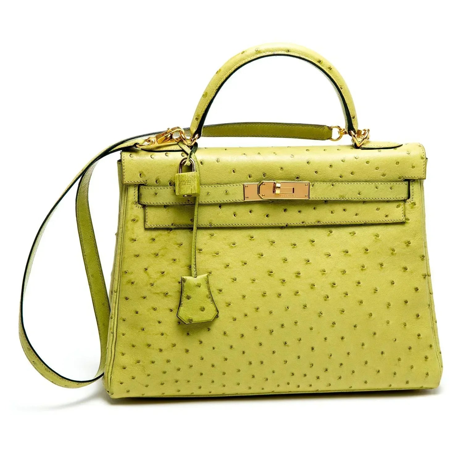 Kelly 32 ostrich handbag Green Ostrich gold Hardware