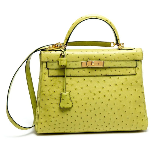 Kelly 32 ostrich handbag Green Ostrich gold Hardware