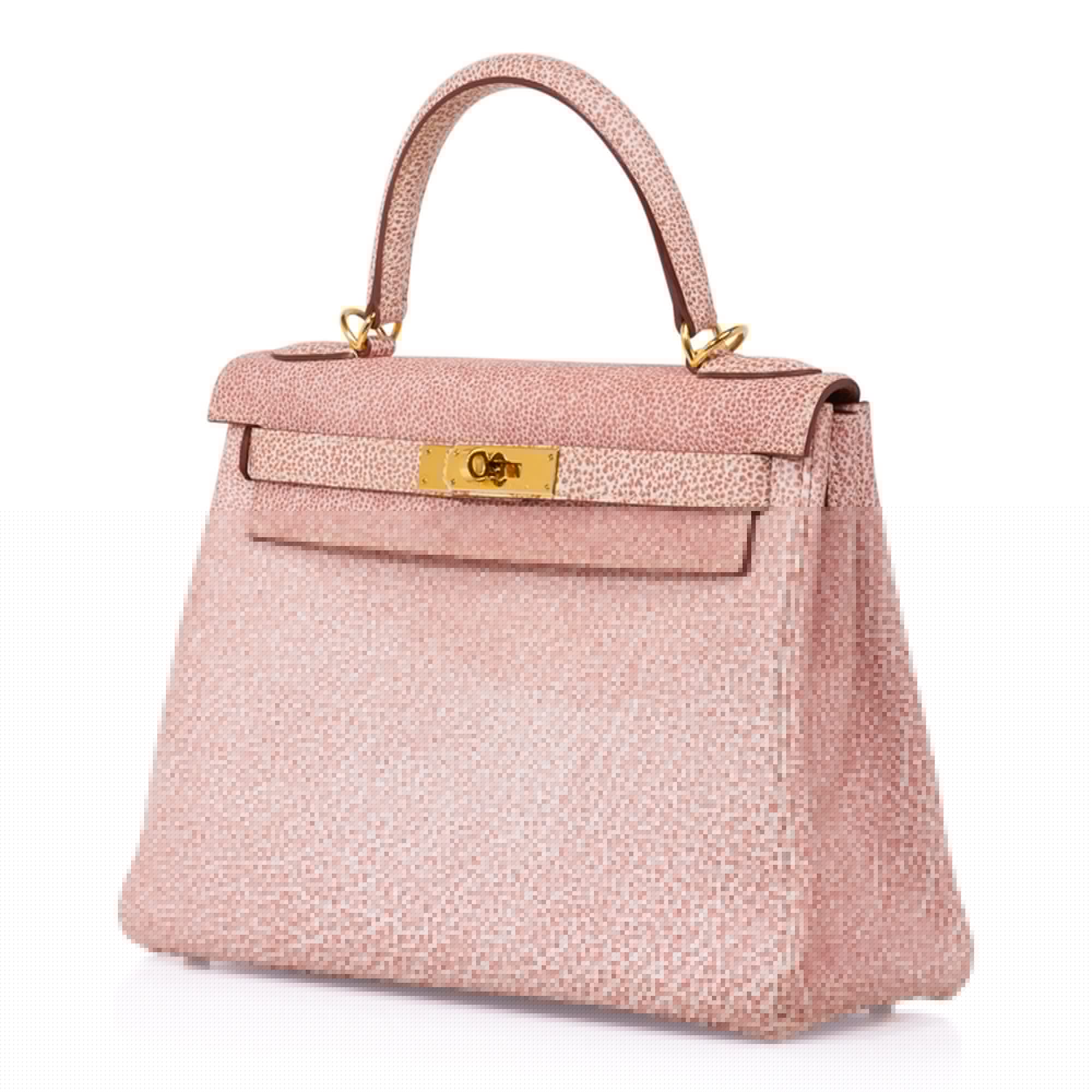 Kelly 28 Pink Dalmation Buffalo Skipper Leather Bag Gold Hardware