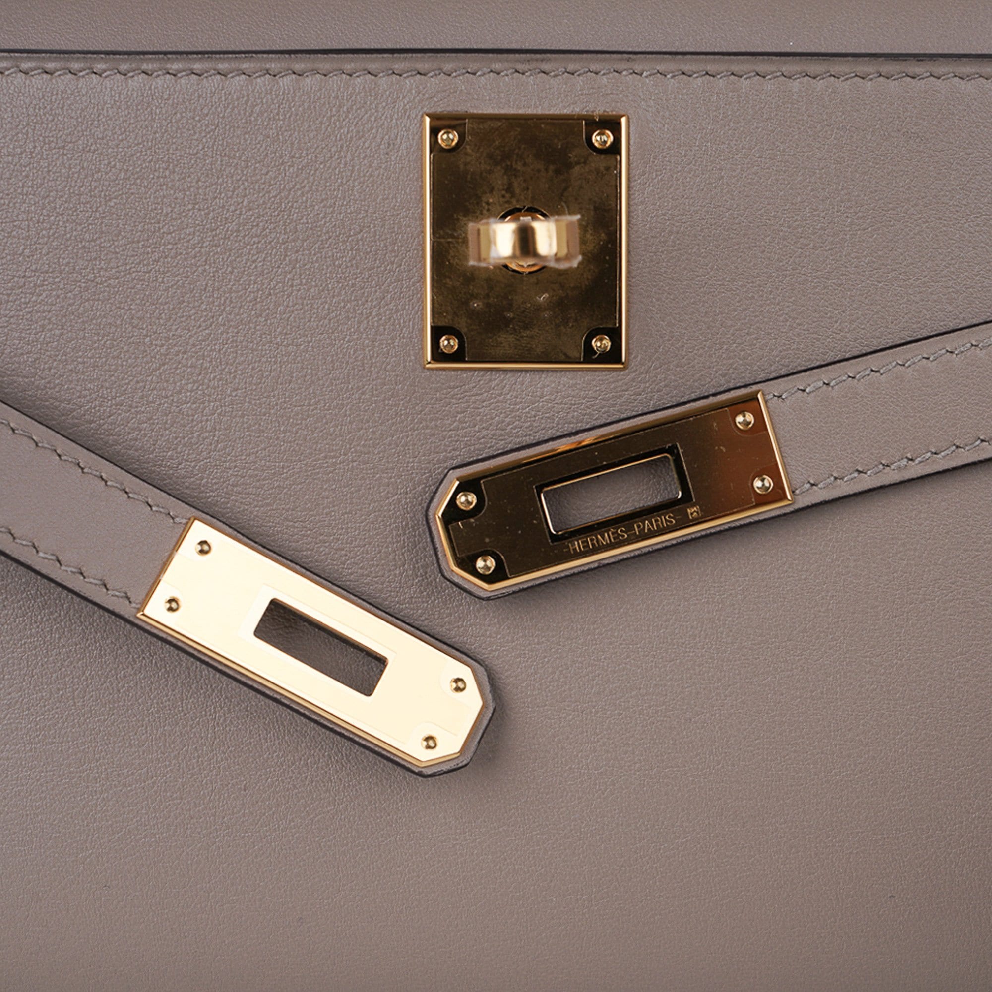 Kelly Cut Bag Gris Asphalte Gray Clutch Swift Gold Hardware