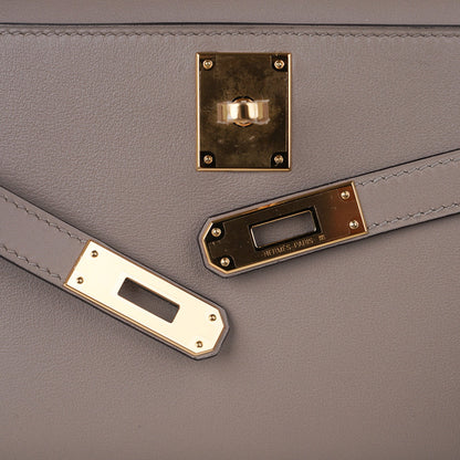 Kelly Cut Bag Gris Asphalte Gray Clutch Swift Gold Hardware