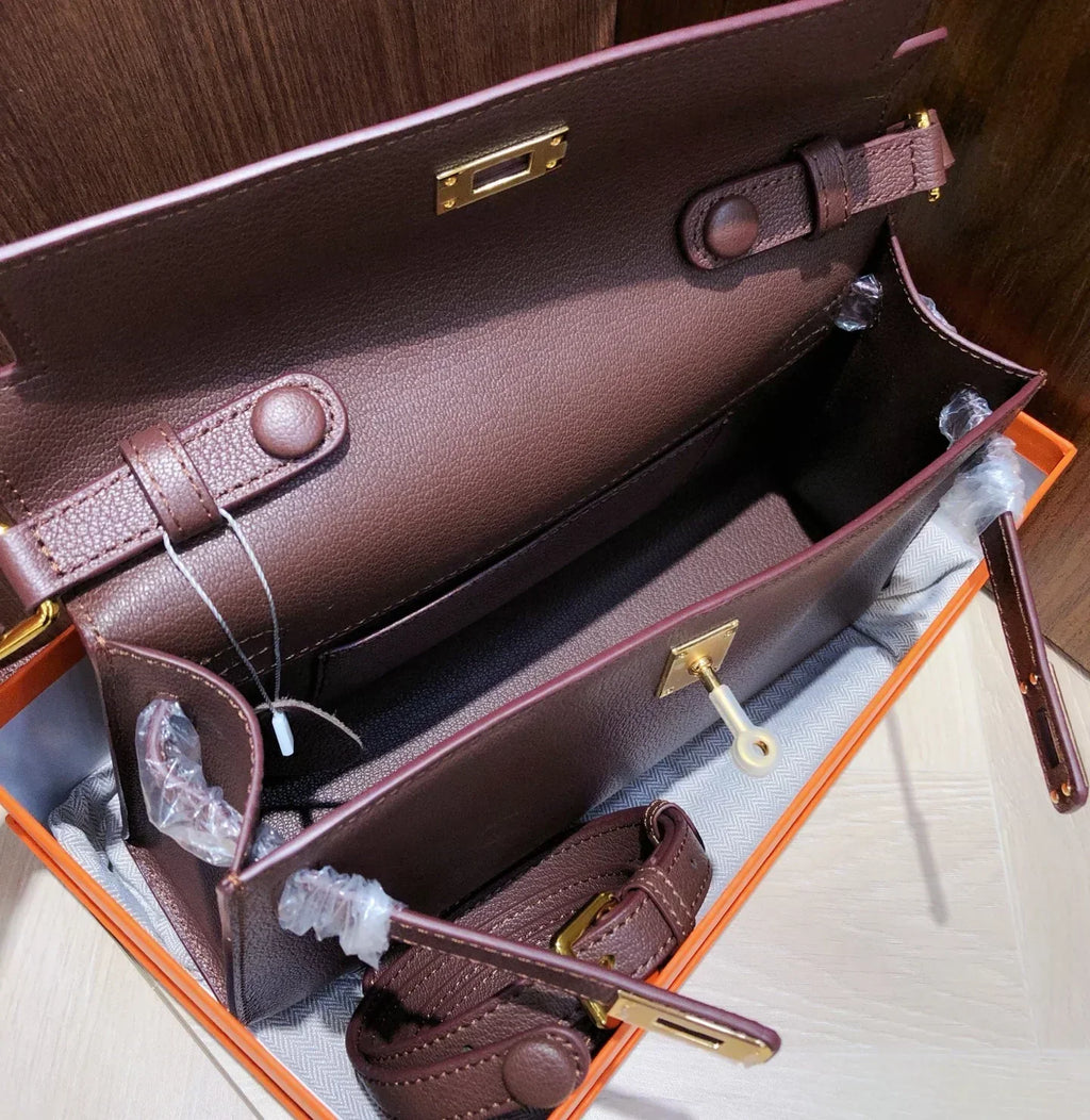 Kelly Burgundy Genuine Leather Crossbody Satchel Handbags Vintage Bags