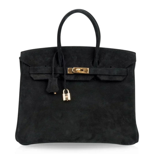 Birkin 35 Bag Black Doblis Suede Gold Hardware Limited Edition