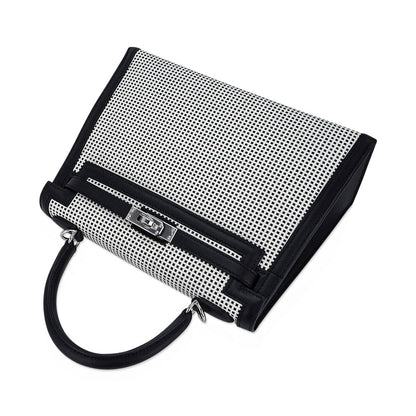 Kelly 25 Sellier Bag Quadrille Black & White Viking Toile Swift Leather with Palladium Hardware
