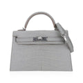 Limited Edition Mini Kelly 20 Sellier Matte Gris Perle Alligator Bag Palladium Hardware