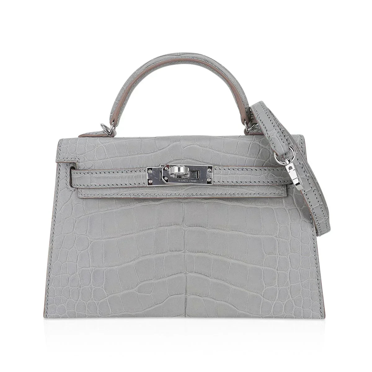 Limited Edition Mini Kelly 20 Sellier Matte Gris Perle Alligator Bag Palladium Hardware