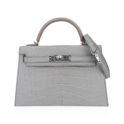 Limited Edition Mini Kelly 20 Sellier Matte Gris Perle Alligator Bag Palladium Hardware