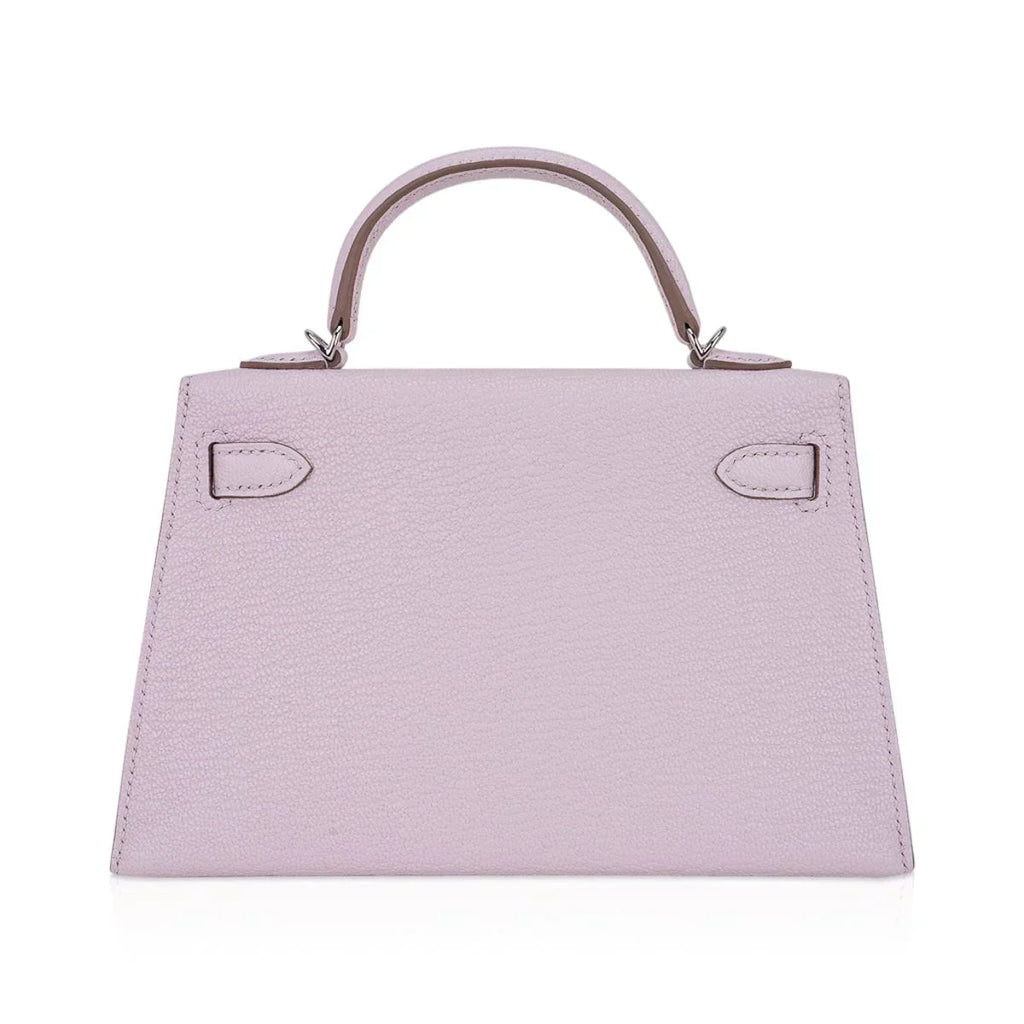 Mini Kelly 20 Bag Sellier Mauve Pale Chevre Leather with Palladium Hardware