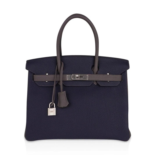 Special Order HSS Birkin 30 Bag Blue Nuit & Etain Togo Leather with Brushed Palladium Hardware