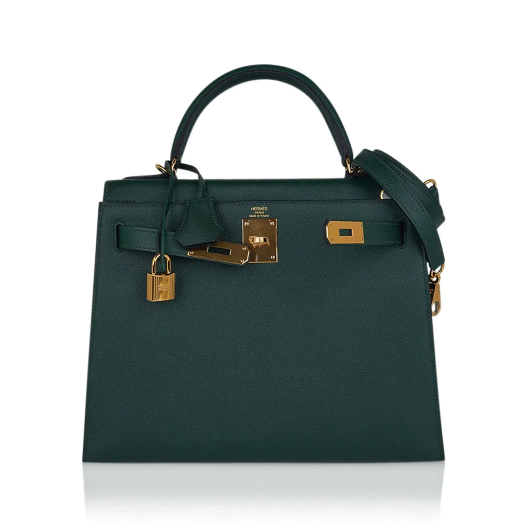 Kelly Sellier 28 Bag Vert Anglais Epsom Leather with Gold Hardware