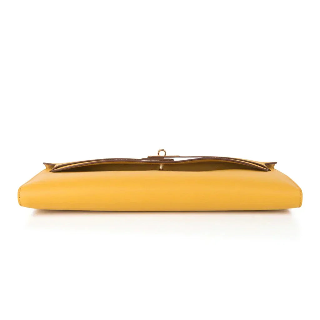 Kelly Cut Bag Jaune Ambre Clutch Swift Gold Hardware New