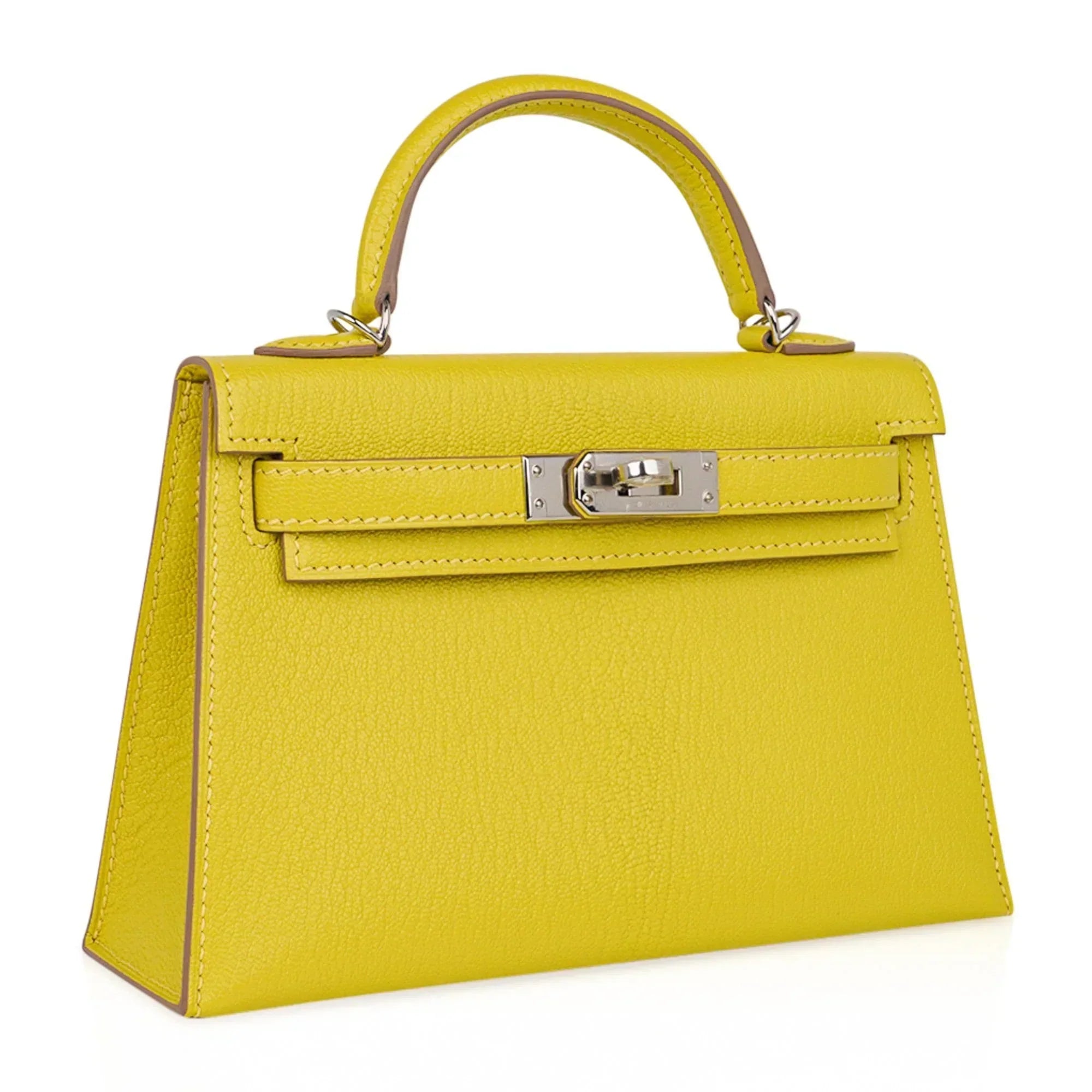 Kelly 20 Mini Sellier Bag Lime Chevre Leather Palladium