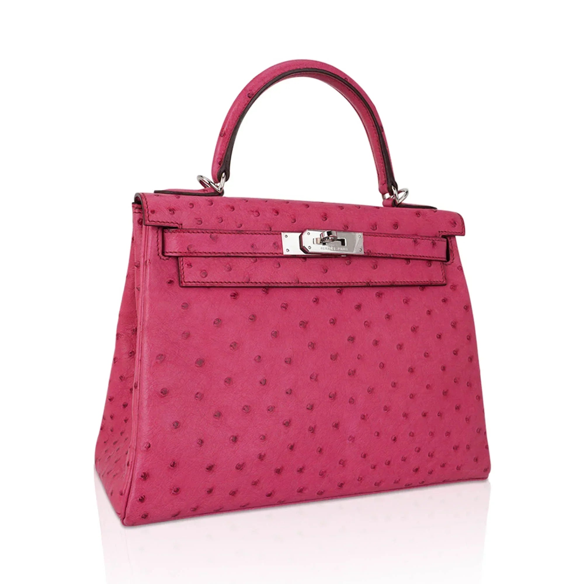 Kelly 25 Retourne Bag Fuchsia Ostrich with Palladium Hardware