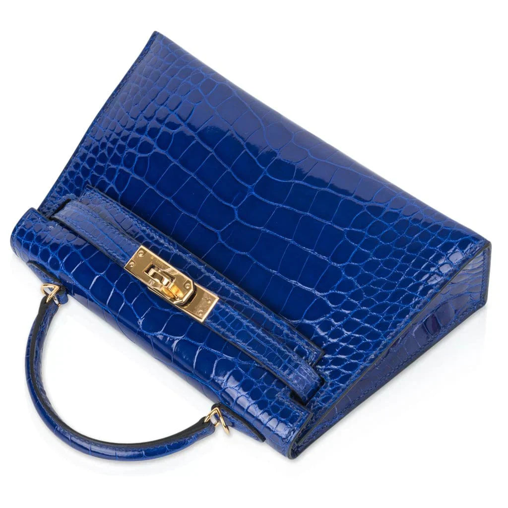 Kelly 20 Mini Sellier Bag Blue Electric Alligator Gold Hardware Limited