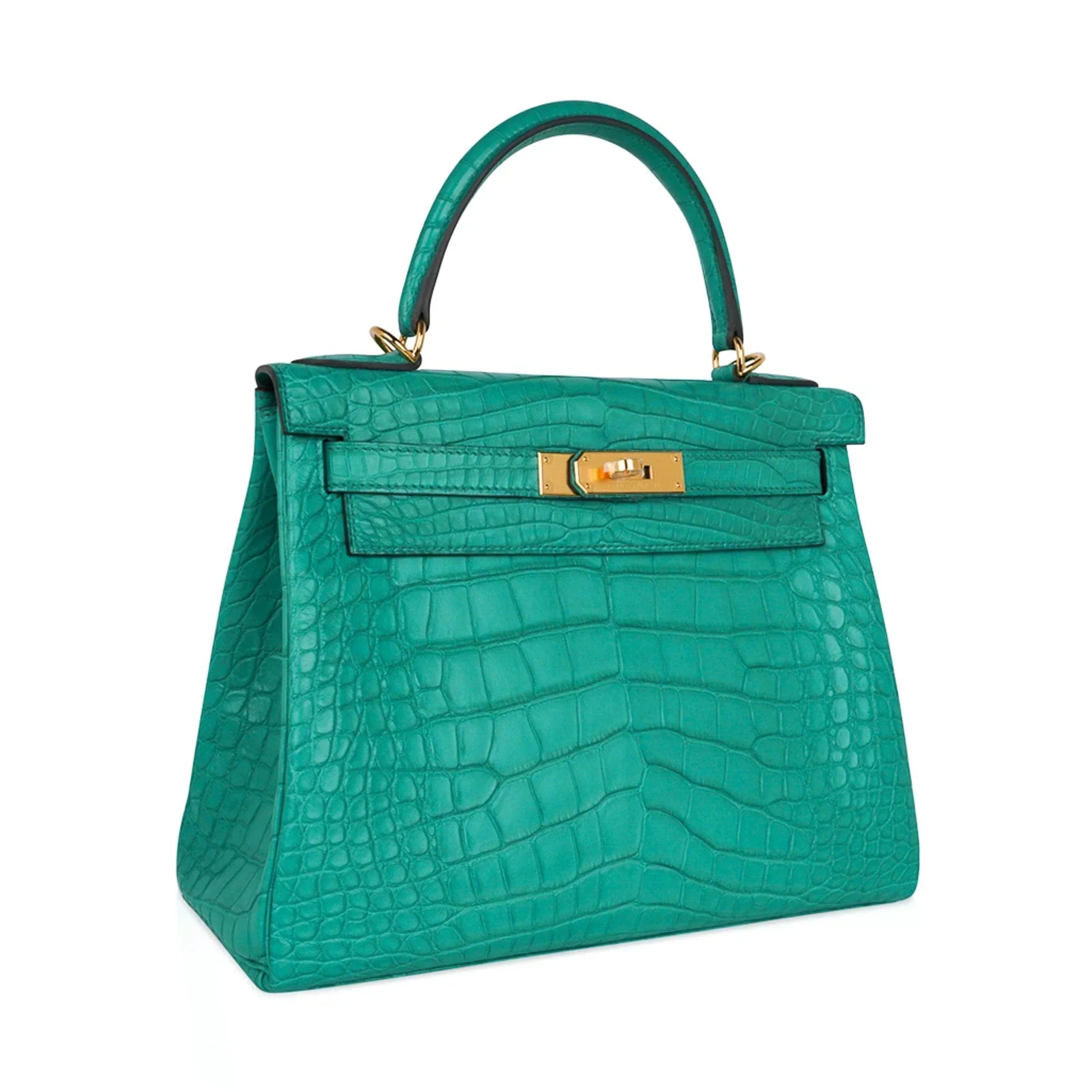Kelly 28 Bag Vert Jade Matte Alligator Gold Hardware