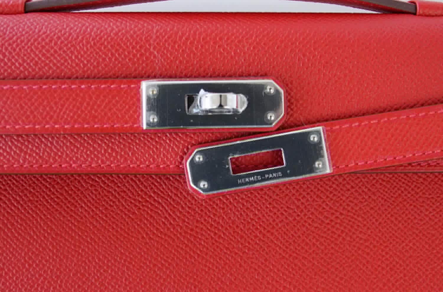 Kelly Cut Bag Clutch Rouge Casaque Epsom Palladium