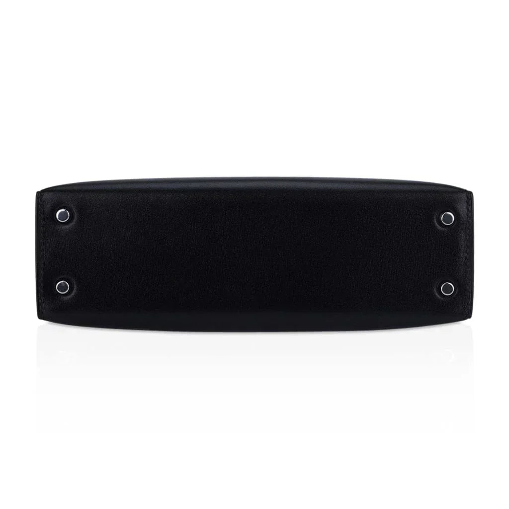 Kelly 20 Sellier Black Box Leather Mini Bag Palladium Hardware