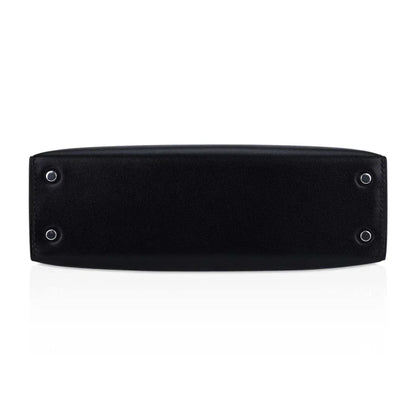 Kelly 20 Sellier Black Box Leather Mini Bag Palladium Hardware