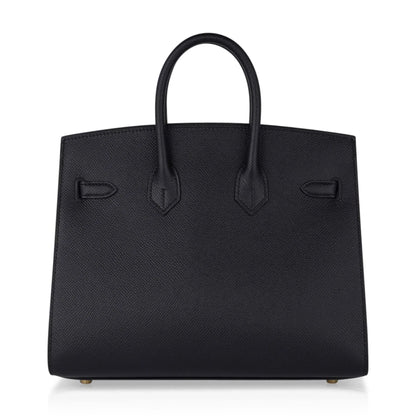 Birkin Sellier 25 Black Gold Hardware Epsom Leather New w/Box