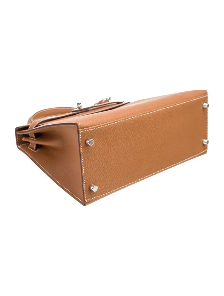 Kelly II Sellier Palm-Grained Epsom Leatheri Palladium Hardware